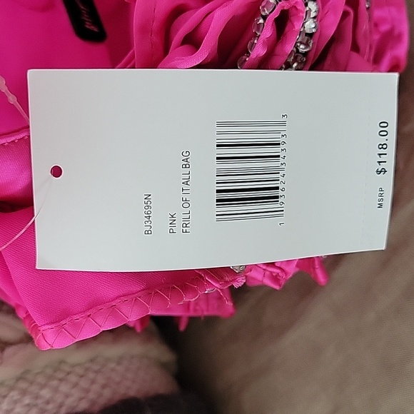 Betsey Johnson Frill Of It All Rhinstone Ruffle Shoulder Bag, Hot Pink NWT - Picture 4 of 12